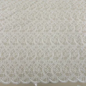 White Corded Spiral Embroidered Double Scalloped Tulle Fabric