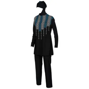 WOMEN'S FULL BODY TWO-PIECE SWIMSUIT - ANBAR COVER UP - BLACK