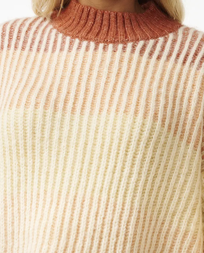 WOMEN'S SOLEIL RIB KNIT CREW - BURNT RED